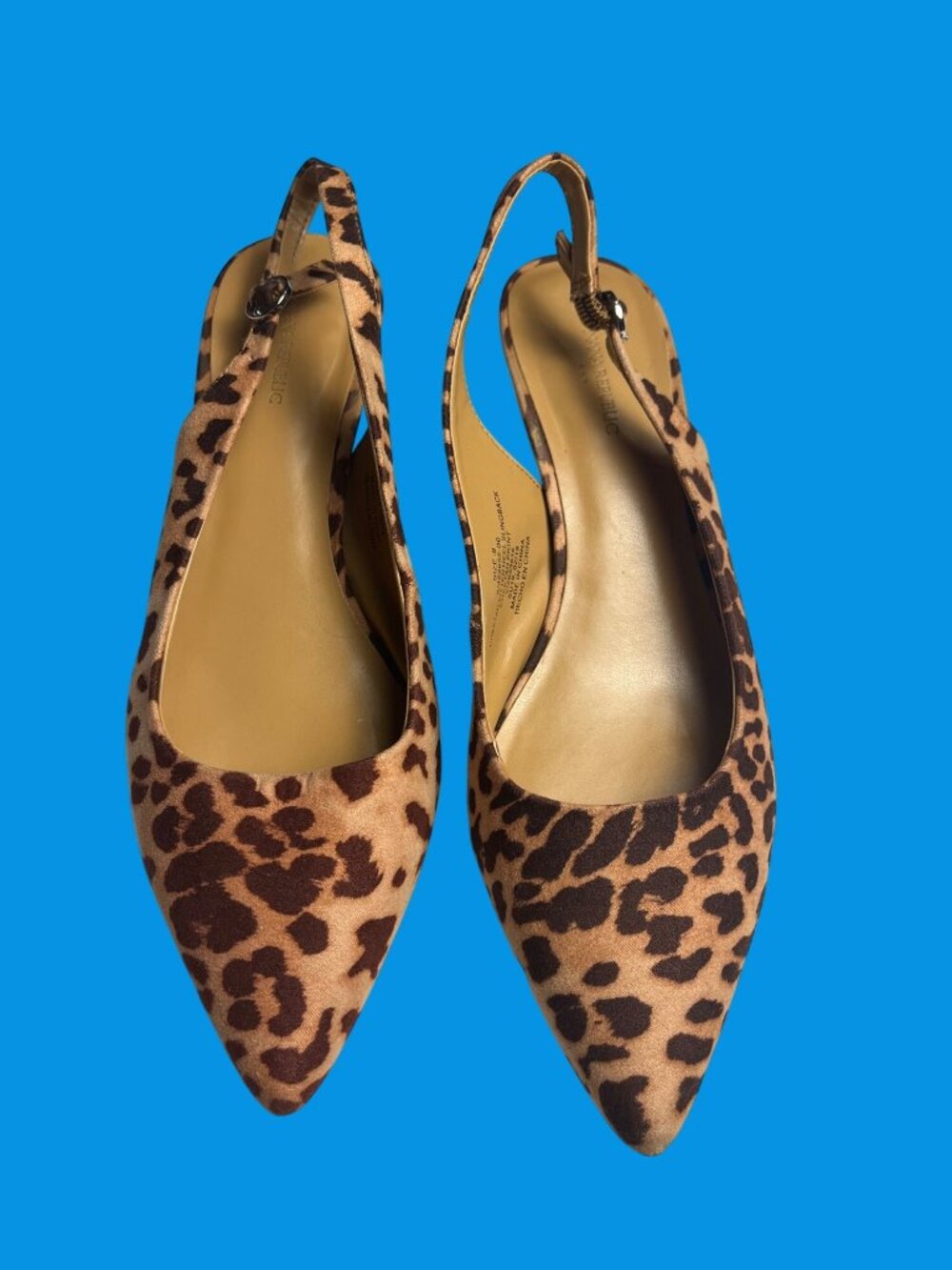 Banana Republic Cheetah Print Slingback Kitten Heels 8 Pointed Toe Adj. Strap